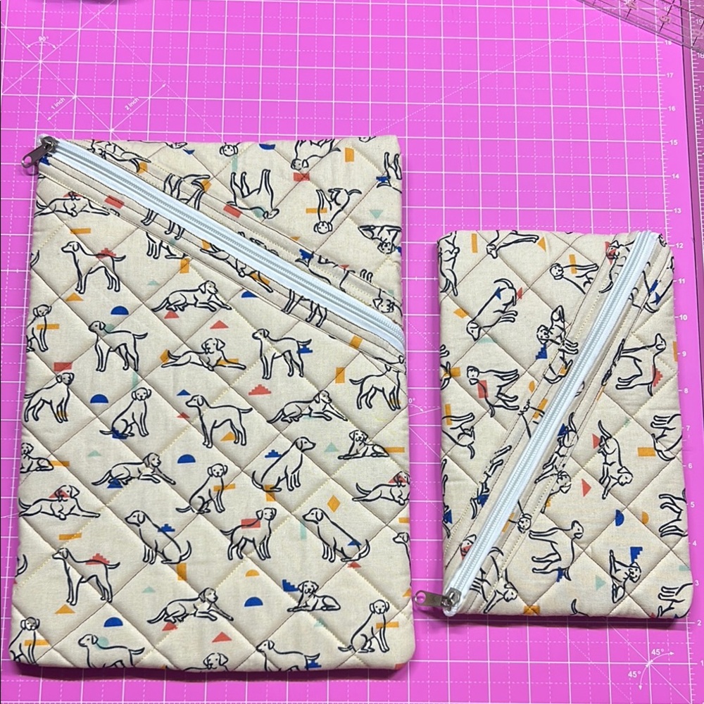 Dog Print Quilted Pouch Set
